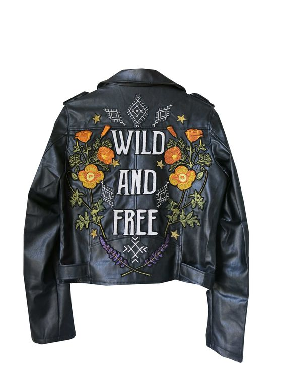vegan black leather jacket with embroidery