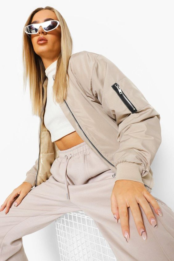 beige oversized bomber jacket