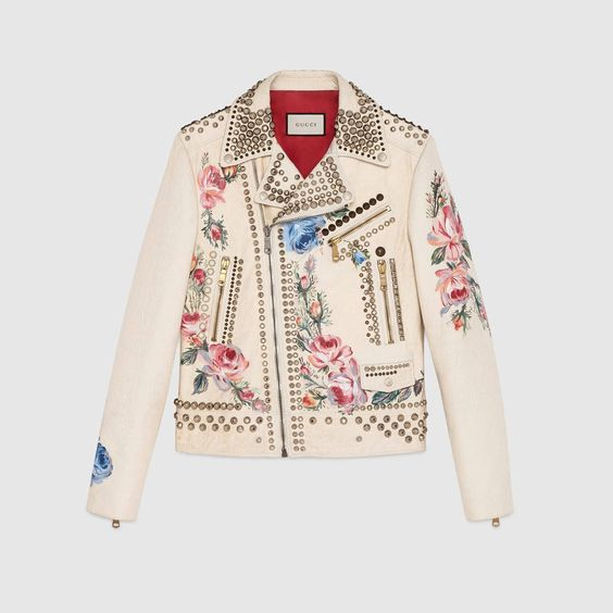 Gucci hand-painted and embroidered white leather jacket