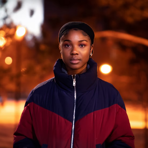 Woman wearing puffer jacket in winters