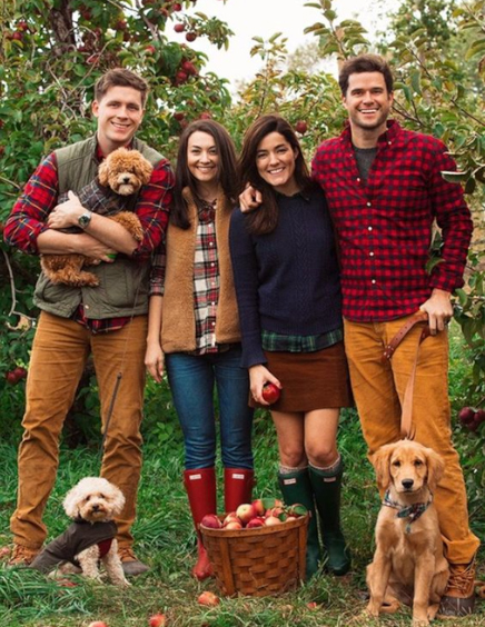 Burgundy, Plaid, and Tan Outfits family photo shoot